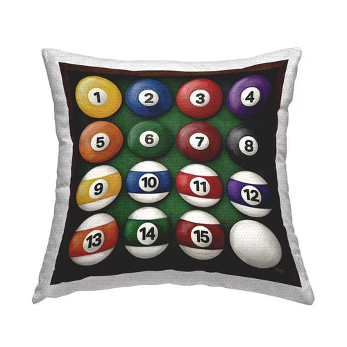 Billiard Balls Arrangement Outdoor Printed Throw Pillow by Molly B.
