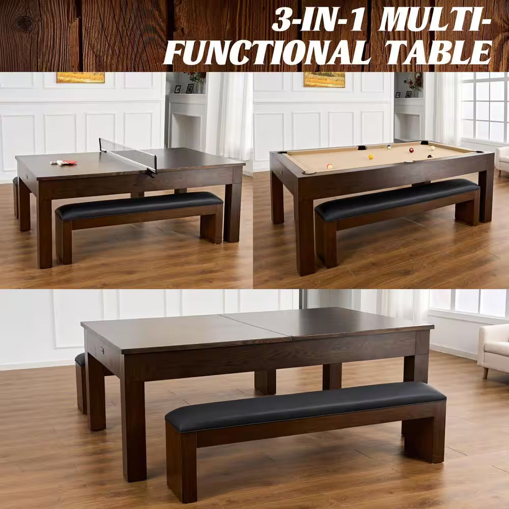 Monteray 7.5 Ft Slate-Tech Pool Table 3-In-1 with Billiards, Table Tennis and Dining Tops, Accessories, Storage Cart