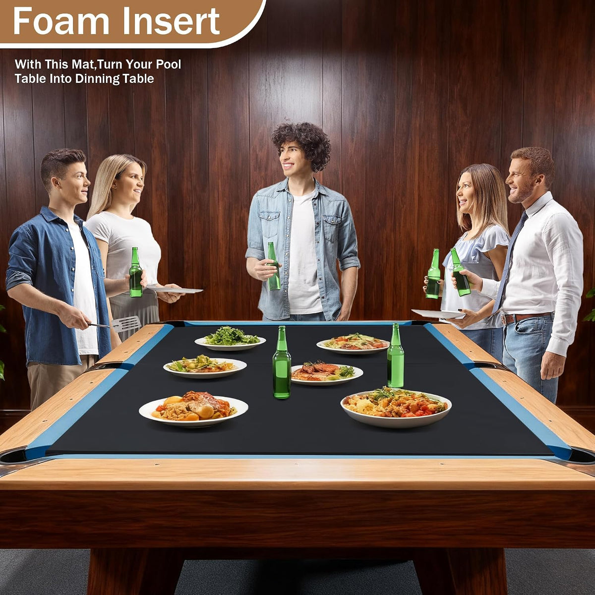 Heavy Duty Leatherette Pool Table Cover and Insert Mat Set, Waterproof & Tearproof Indoor & Outdoor Billiard Table Cover, Foldable Foam Pool Table Insert for Table Conversion Topper
