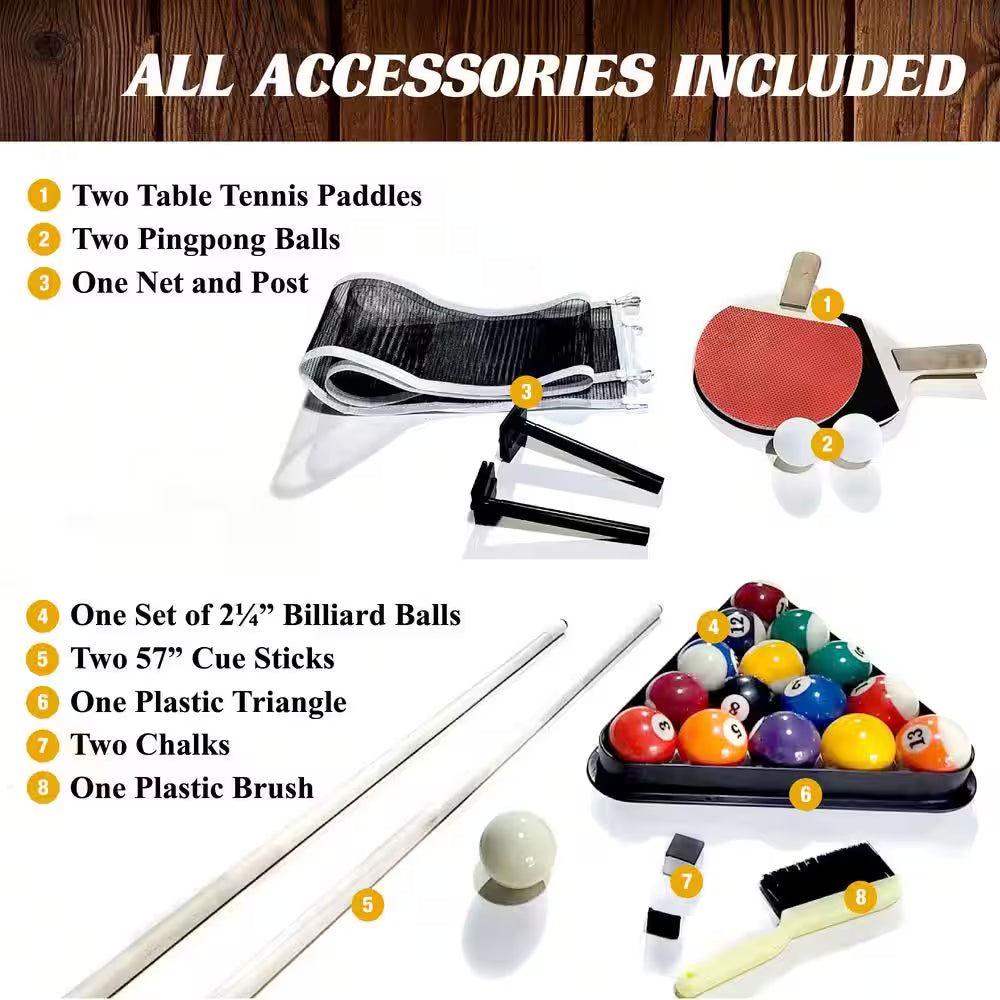 Monteray 7' Drop Pocket Pool Table, 3-In-1 Dining Top and Table Tennis with Game Accessories