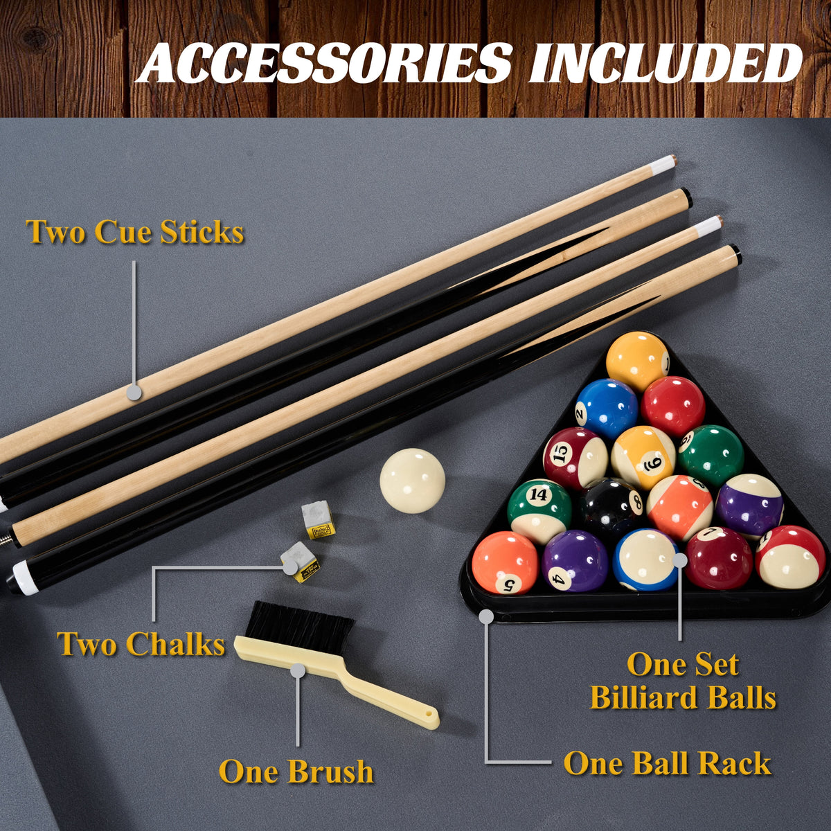 Camden 7 Ft Pool Table with White Metal Legs, Wood Grain Finish, Velvet Playfield, 18Mm Surface, Complete Accessories