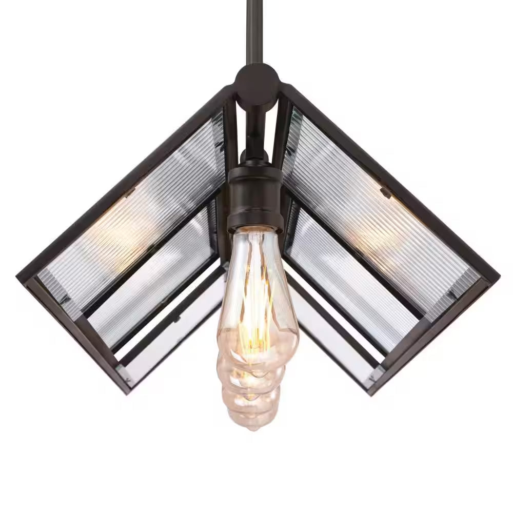 Finn 4-Light Oil Rubbed Bronze Chandelier with Clear Ribbed Glass Shades