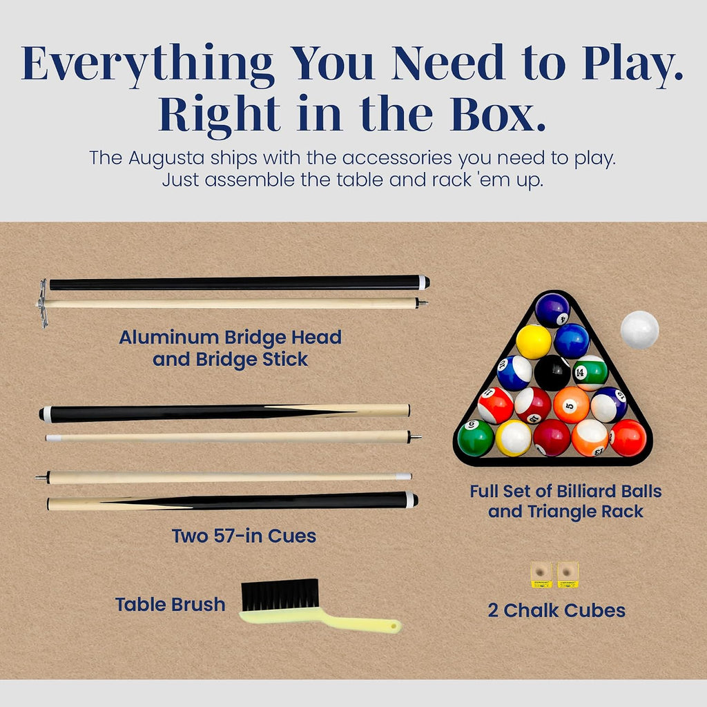 Augusta 8 Ft Furniture Pool Table – Includes Cue Sticks, Billiard Balls – Classic Design Perfect for Family, Home, Dining, or Living Room