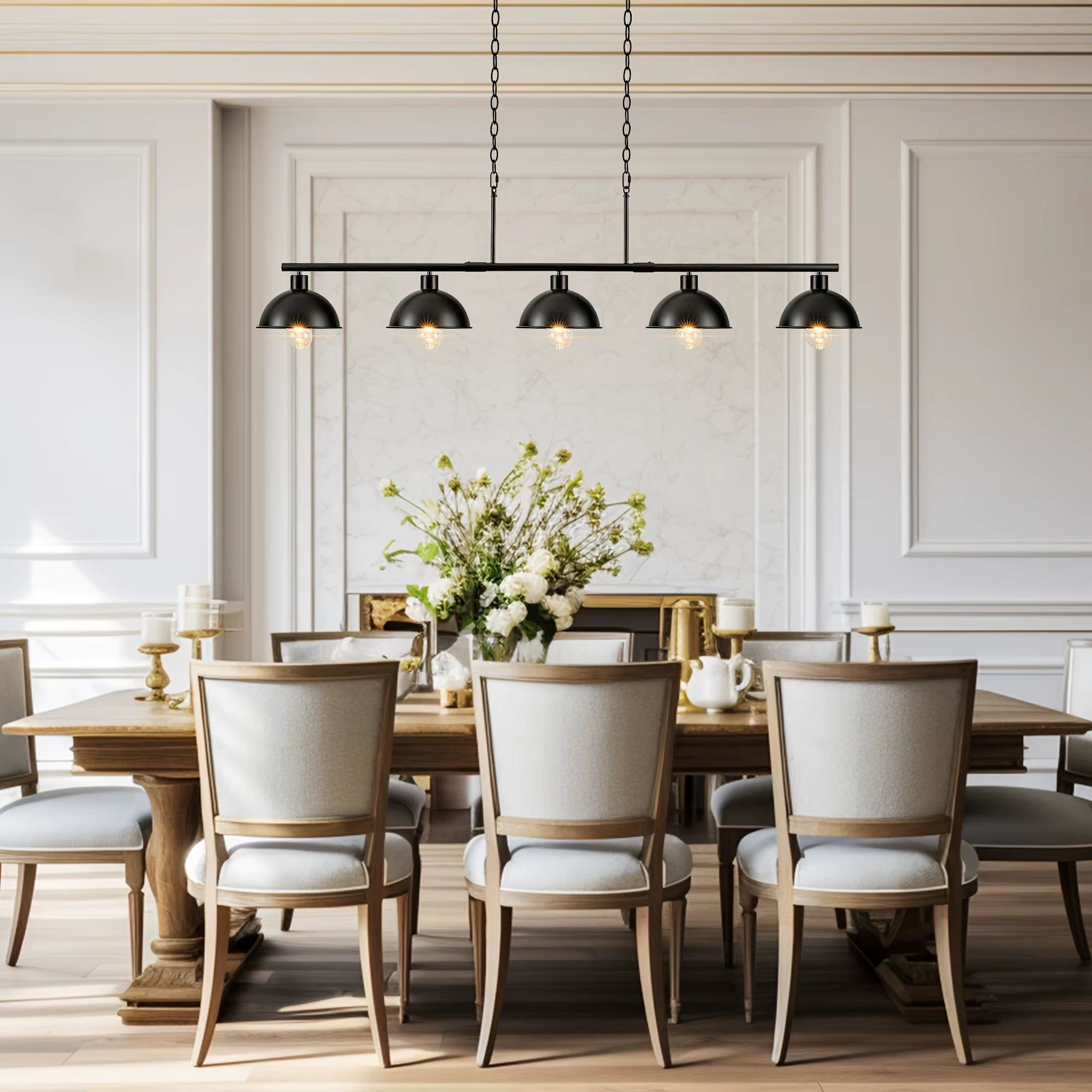 5-Light Pool Table Light Black Dining Room Chandelier Adjustable Island Lights Modern Kitchen Island Light Fixtures