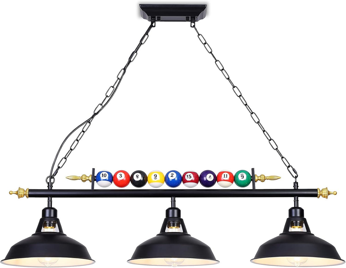 3-Light Billiard Pool Table Lights Hanging over Pool Table