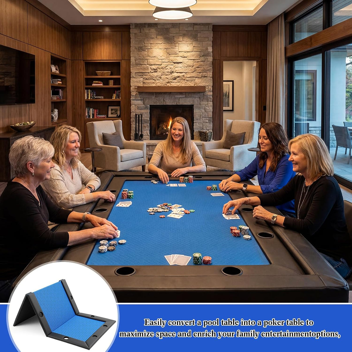 Poker Table Top for 8 Ft Pool Table, 10 Player Convertible Topper