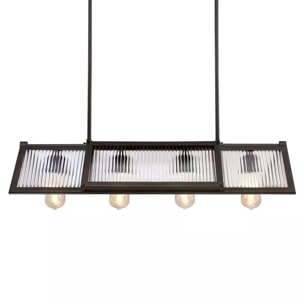 Finn 4-Light Oil Rubbed Bronze Chandelier with Clear Ribbed Glass Shades