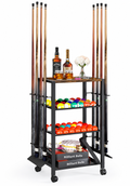 Pool Stick Holder Rack Stand for 8 Cue Sticks - Billiard Game Room Storage Cart with Organizer for Balls, Pool Table Accessories and Equipment - Heavy Duty Floor Stand Cue Stick Rack for Home or Bar