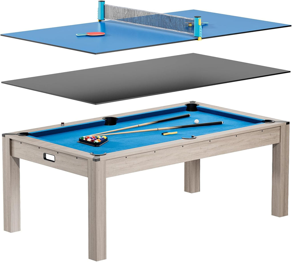 7 Ft Pool Table Combo,3 in 1 Pool, Dining, & Table Tennis
