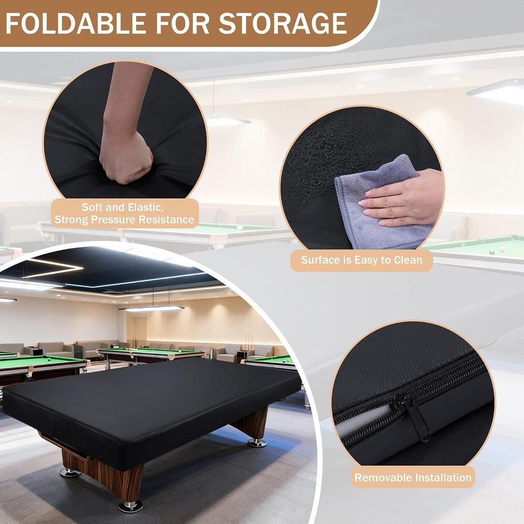 Heavy Duty Leatherette Pool Table Cover and Insert Mat Set, Waterproof & Tearproof Indoor & Outdoor Billiard Table Cover, Foldable Foam Pool Table Insert for Table Conversion Topper