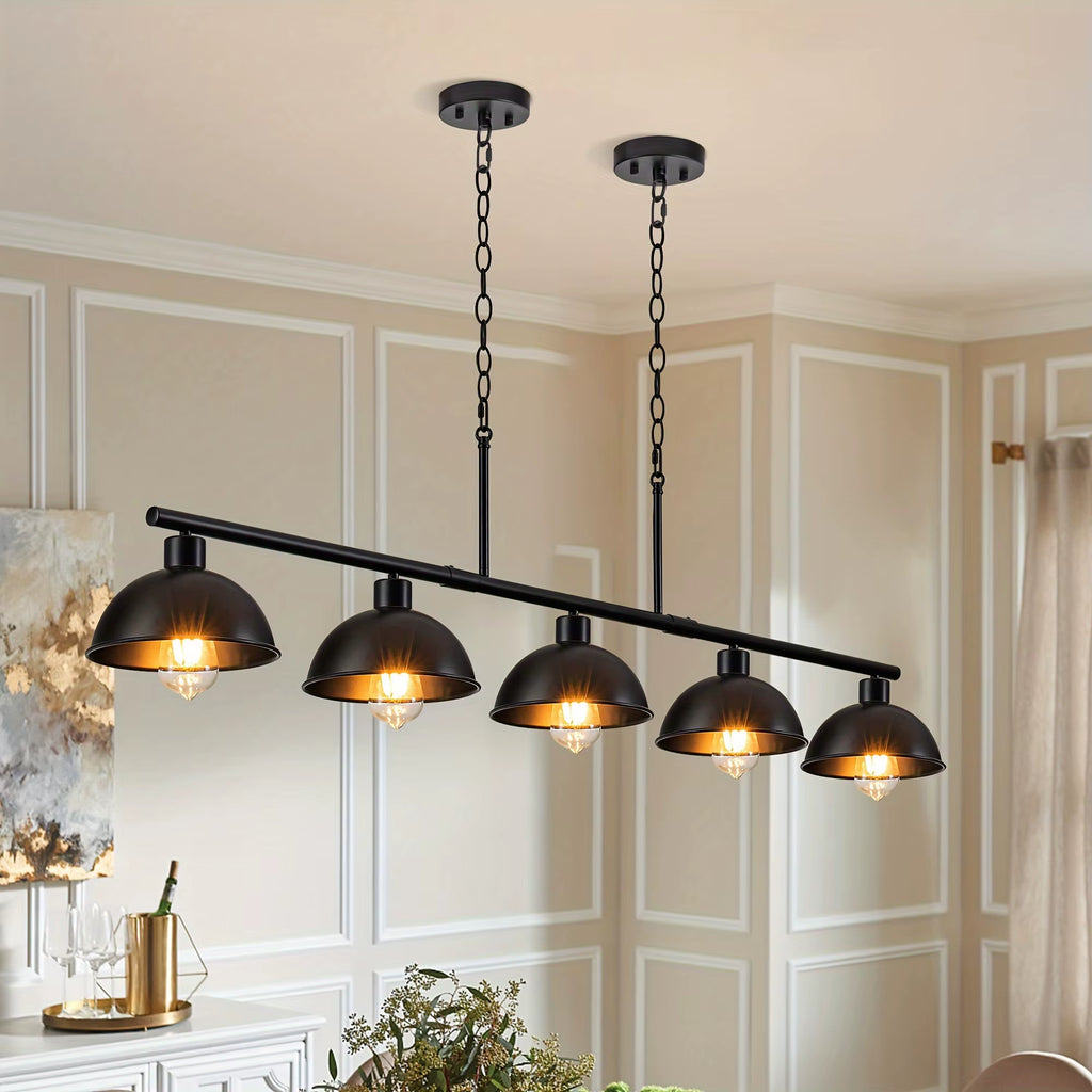 5-Light Pool Table Light Black Dining Room Chandelier Adjustable Island Lights Modern Kitchen Island Light Fixtures