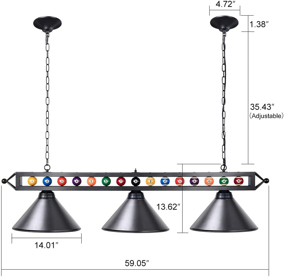 59 Inch Pool Table Light for Game Room with Billiard Ball Decor