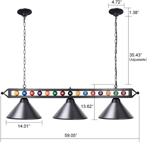 59 Inch Pool Table Light for Game Room with Billiard Ball Decor