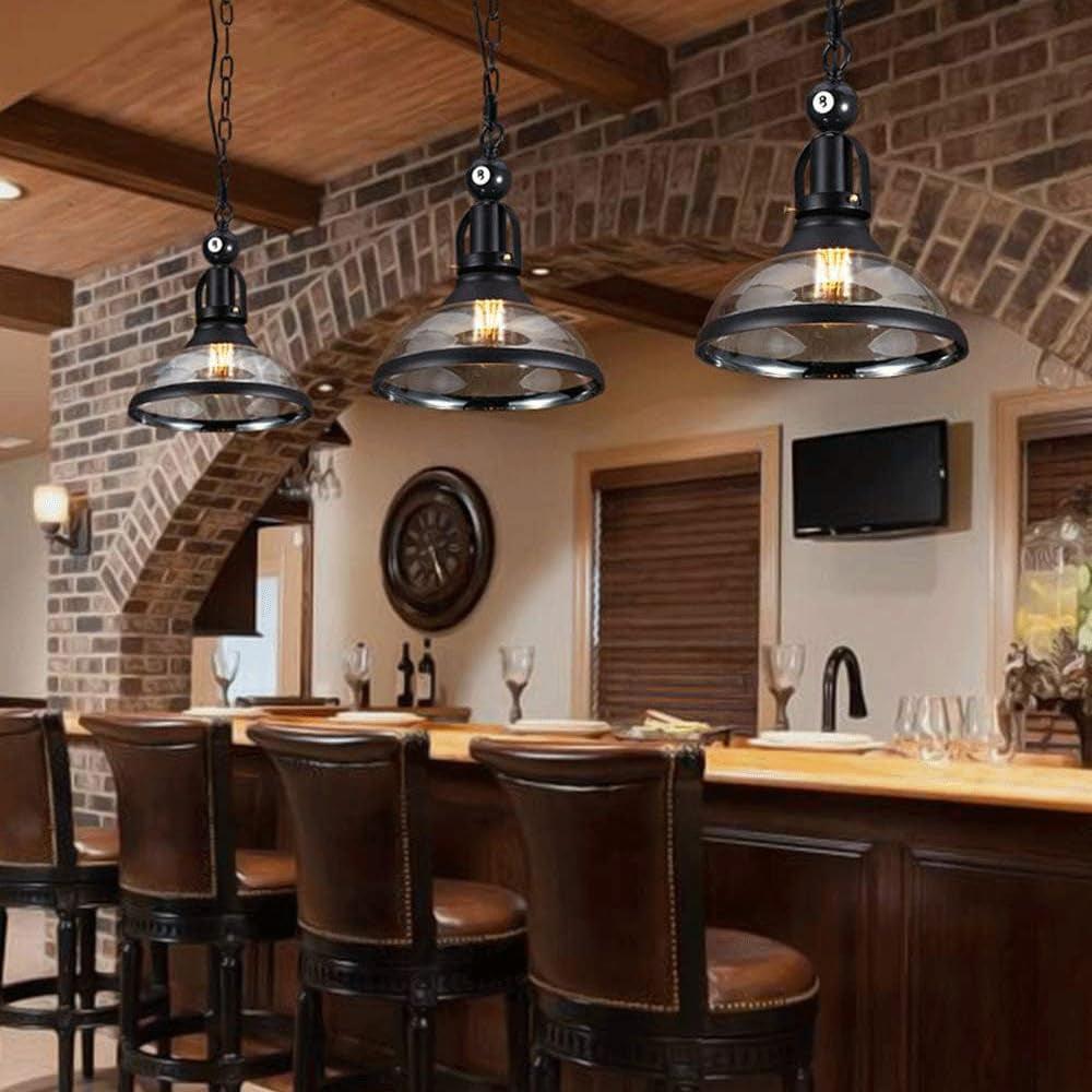 1-Light Pool Table Lighting Fixtures Ceiling Lamp 40 Inch Adjustale Chain Real Billiard Ball Design Billiard Pendant Lamp with Glass Shade for Pool Table Billiard Game Room Beer Party