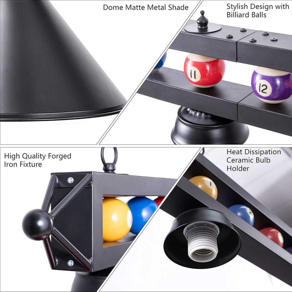 59 Inch Pool Table Light for Game Room with Billiard Ball Decor