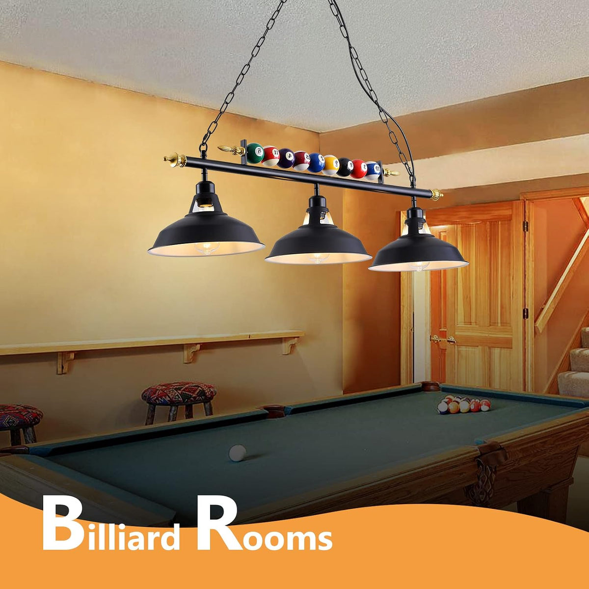 3-Light Billiard Pool Table Lights Hanging over Pool Table