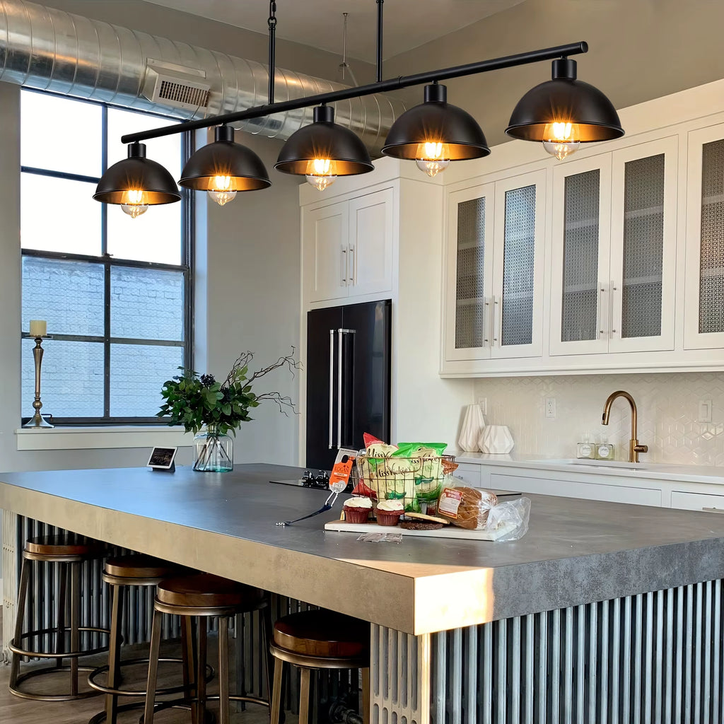 5-Light Pool Table Light Black Dining Room Chandelier Adjustable Island Lights Modern Kitchen Island Light Fixtures