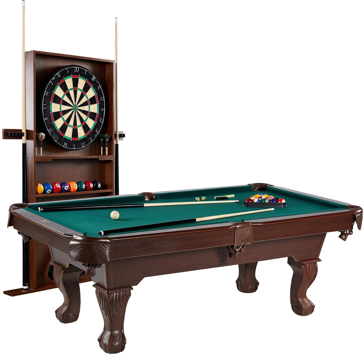 7.5 Ft Pool Table with Dartboard, Green Cloth