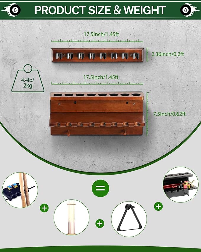 Oak Wall-Mounted 8 Pool Cue Rack