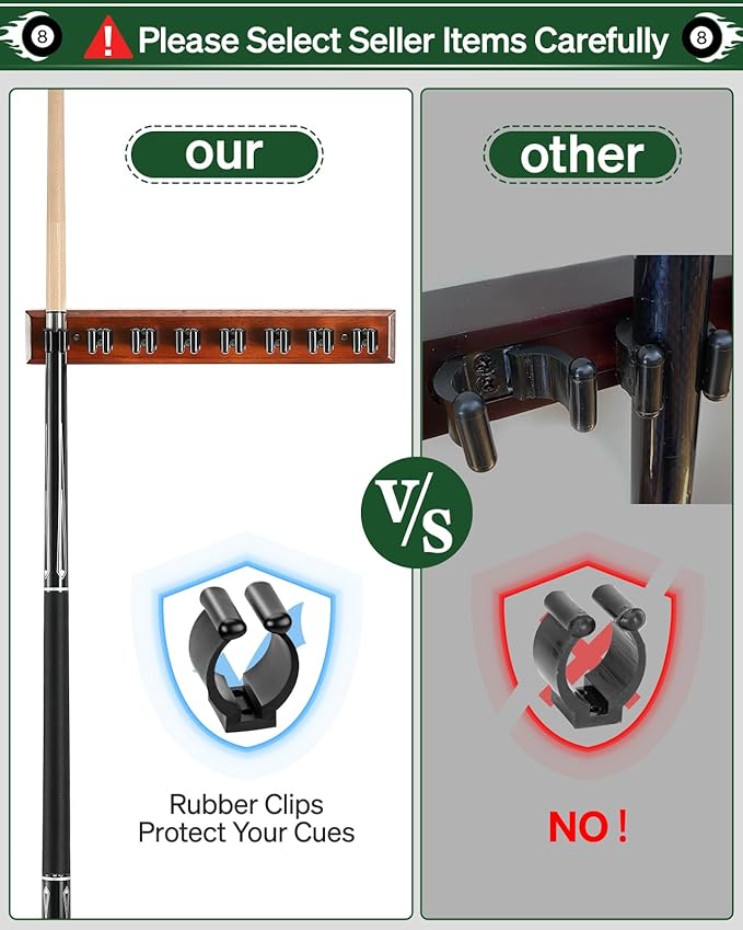 Oak Wall-Mounted 8 Pool Cue Rack