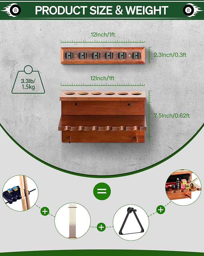 Oak Wall-Mounted 6 Cue Rack