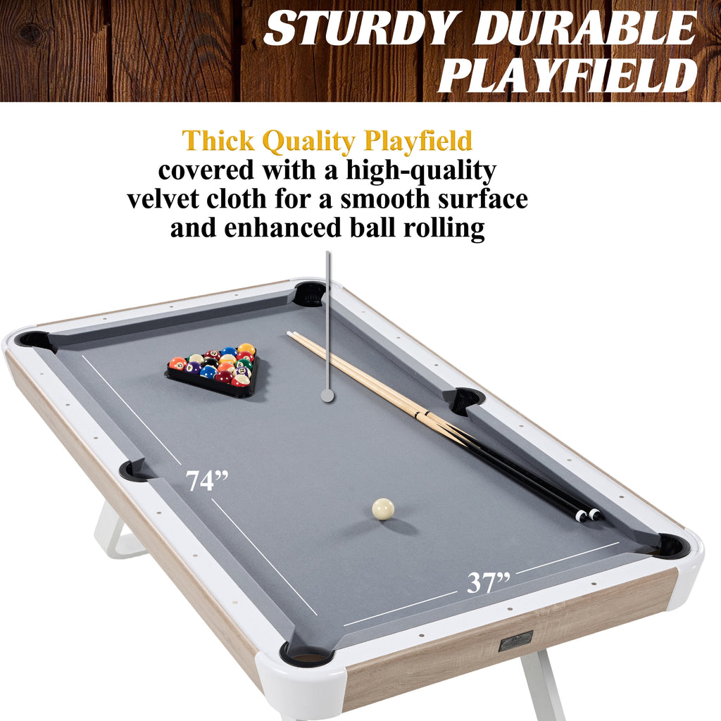 Camden 7 Ft Pool Table with White Metal Legs, Wood Grain Finish, Velvet Playfield, 18Mm Surface, Complete Accessories