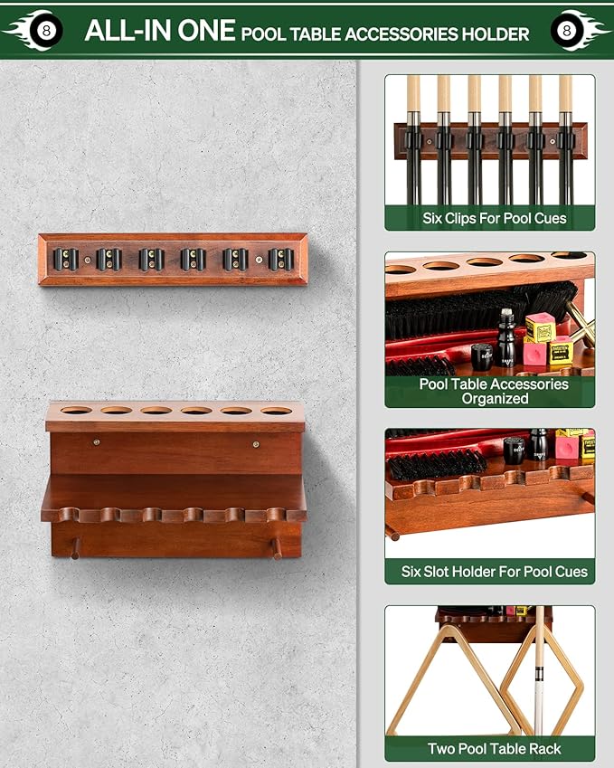 Oak Wall-Mounted 6 Cue Rack