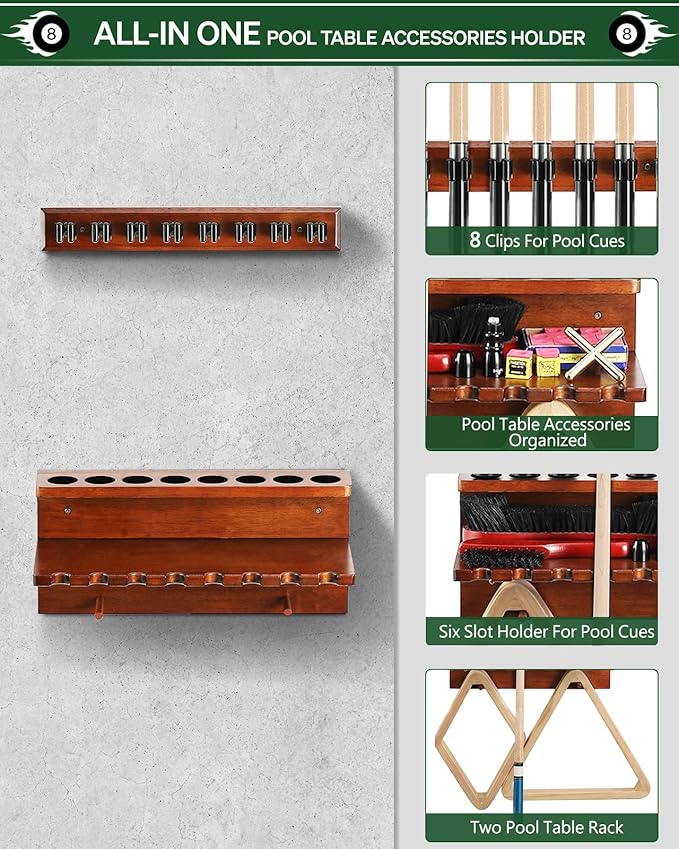 Oak Wall-Mounted 8 Pool Cue Rack