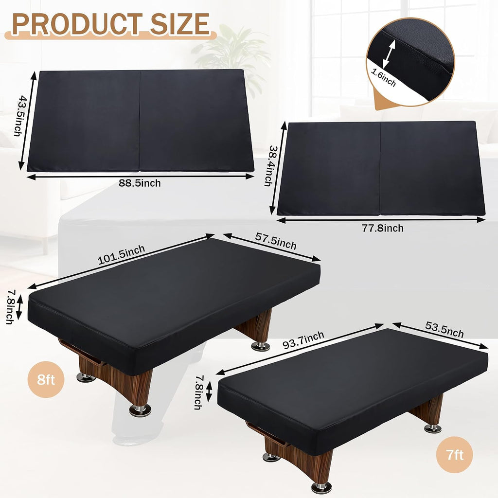 Heavy Duty Leatherette Pool Table Cover and Insert Mat Set, Waterproof & Tearproof Indoor & Outdoor Billiard Table Cover, Foldable Foam Pool Table Insert for Table Conversion Topper