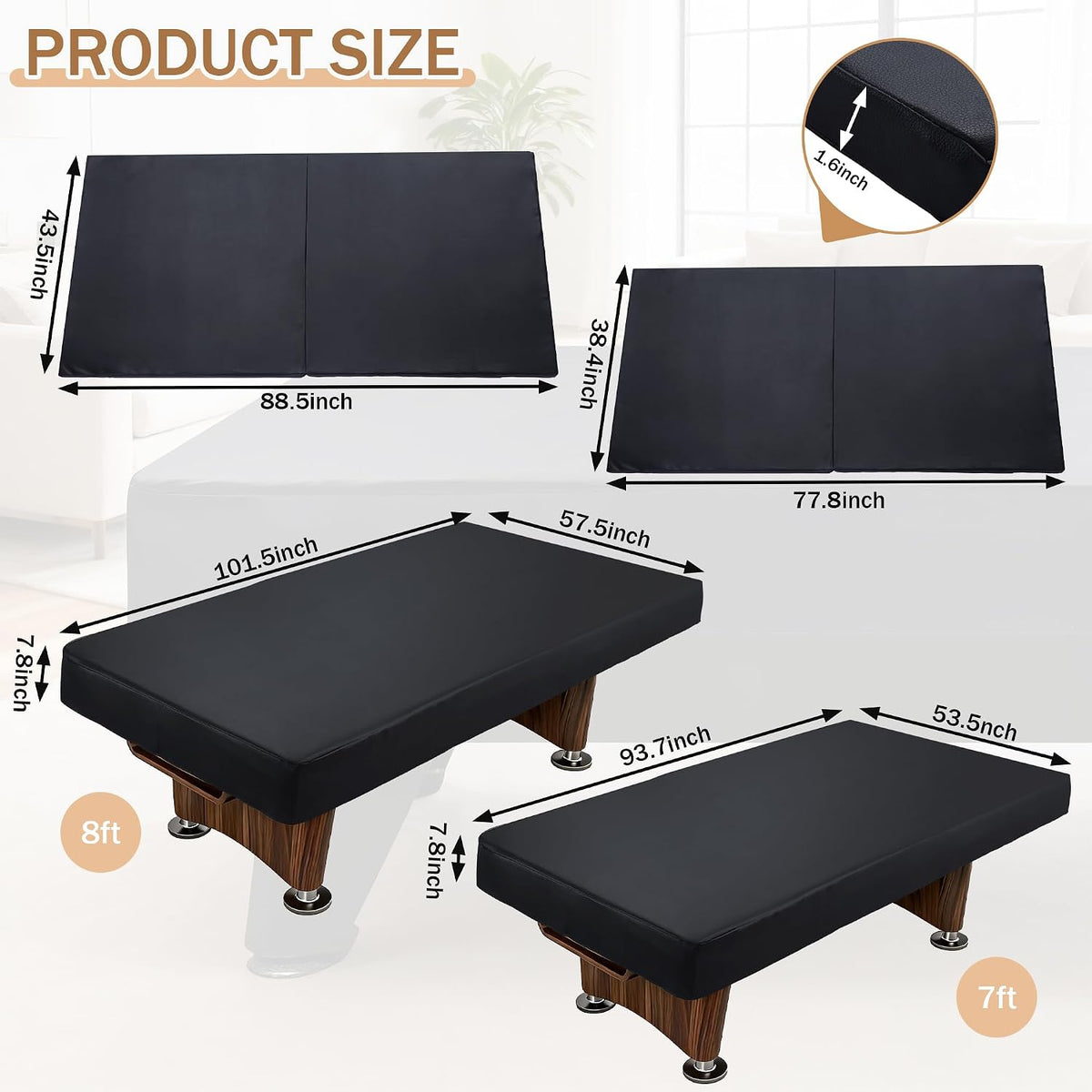 Heavy Duty Leatherette Pool Table Cover and Insert Mat Set, Waterproof & Tearproof Indoor & Outdoor Billiard Table Cover, Foldable Foam Pool Table Insert for Table Conversion Topper