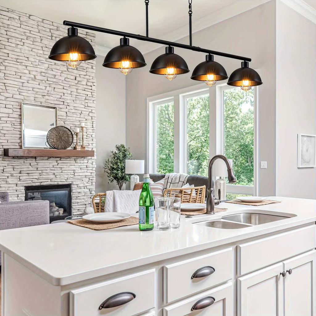 5-Light Pool Table Light Black Dining Room Chandelier Adjustable Island Lights Modern Kitchen Island Light Fixtures
