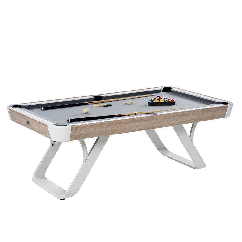 Camden 7 Ft Pool Table with White Metal Legs, Wood Grain Finish, Velvet Playfield, 18Mm Surface, Complete Accessories