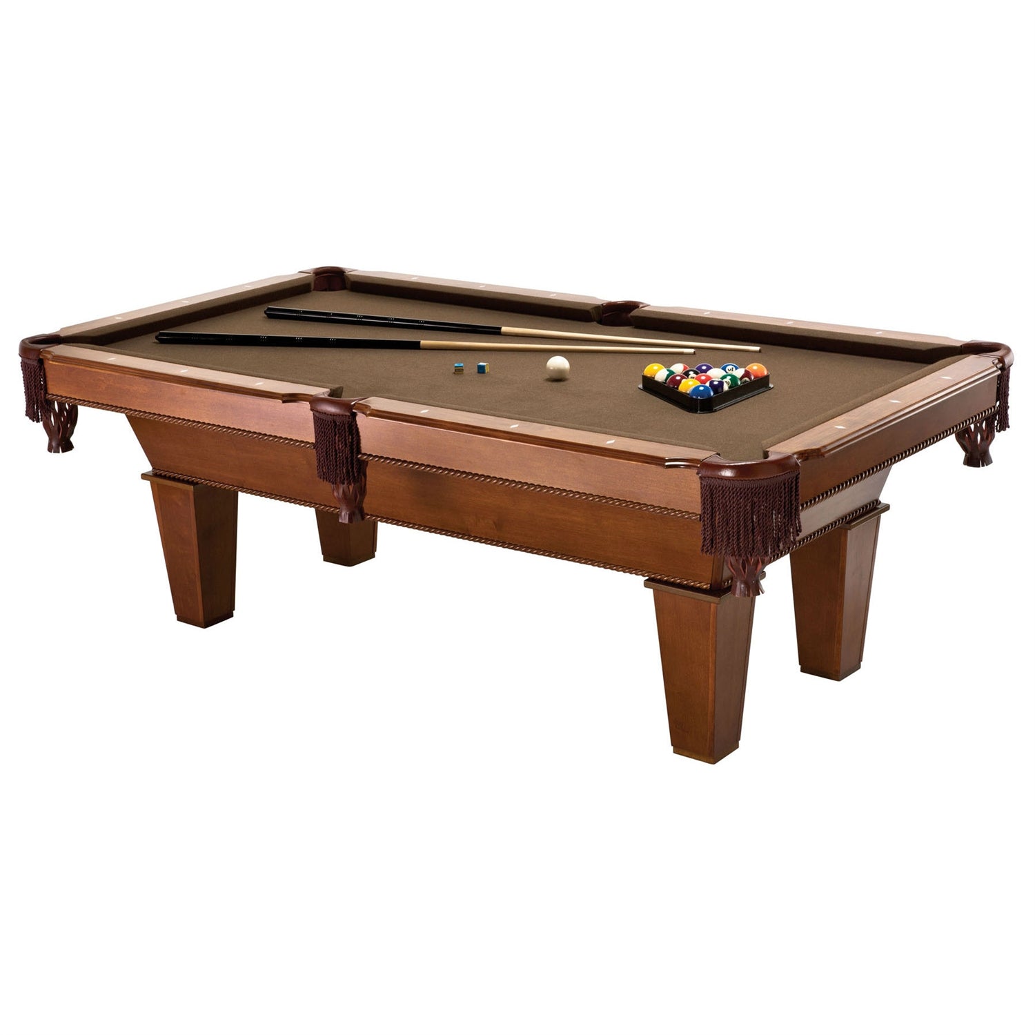 The Parlor Classic 7’ Pool with Brown Wool with 2 Cues and Billiards Balls