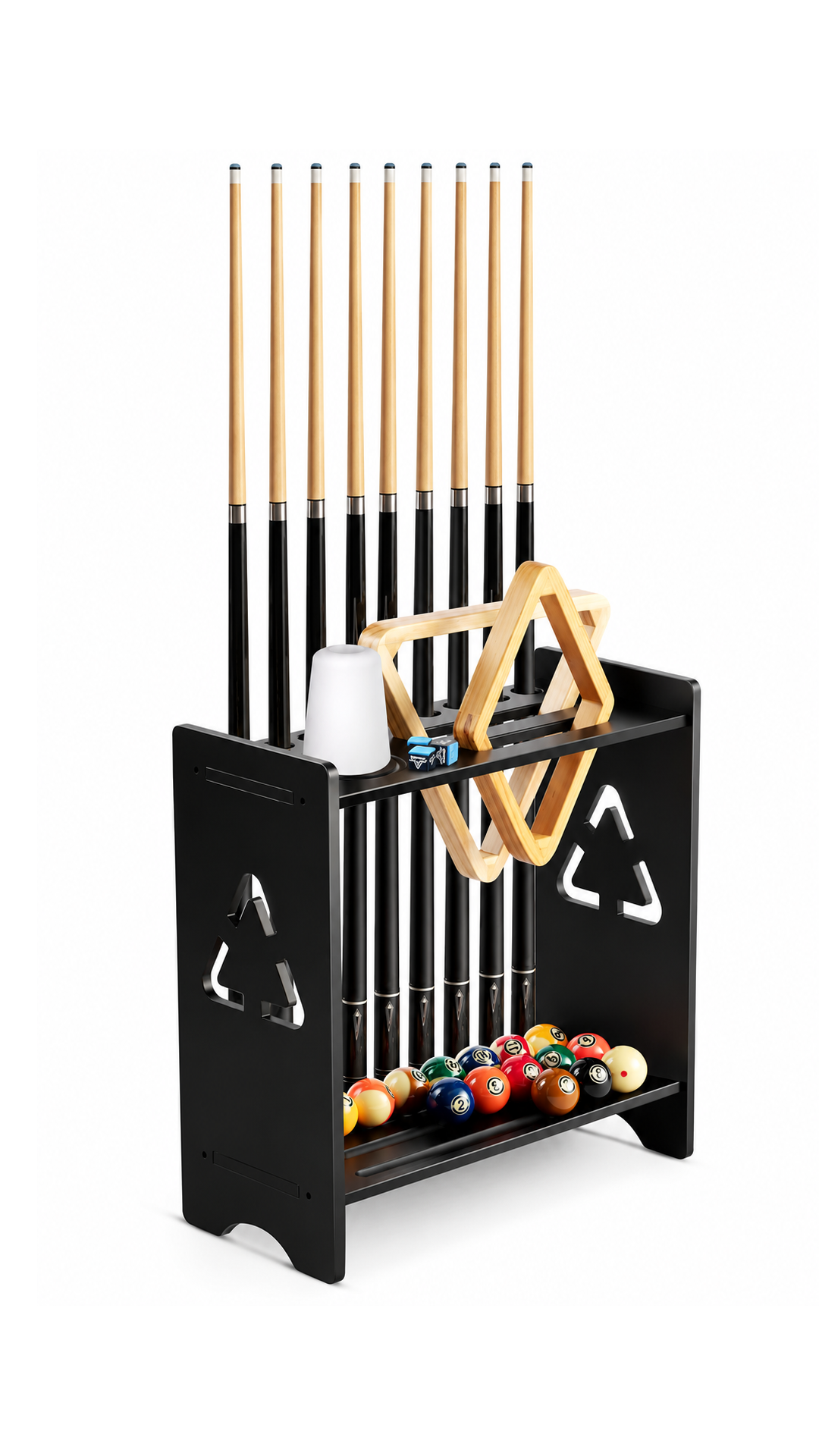 Solid Oak 9 Cue Floor Standing Pool Cue Rack