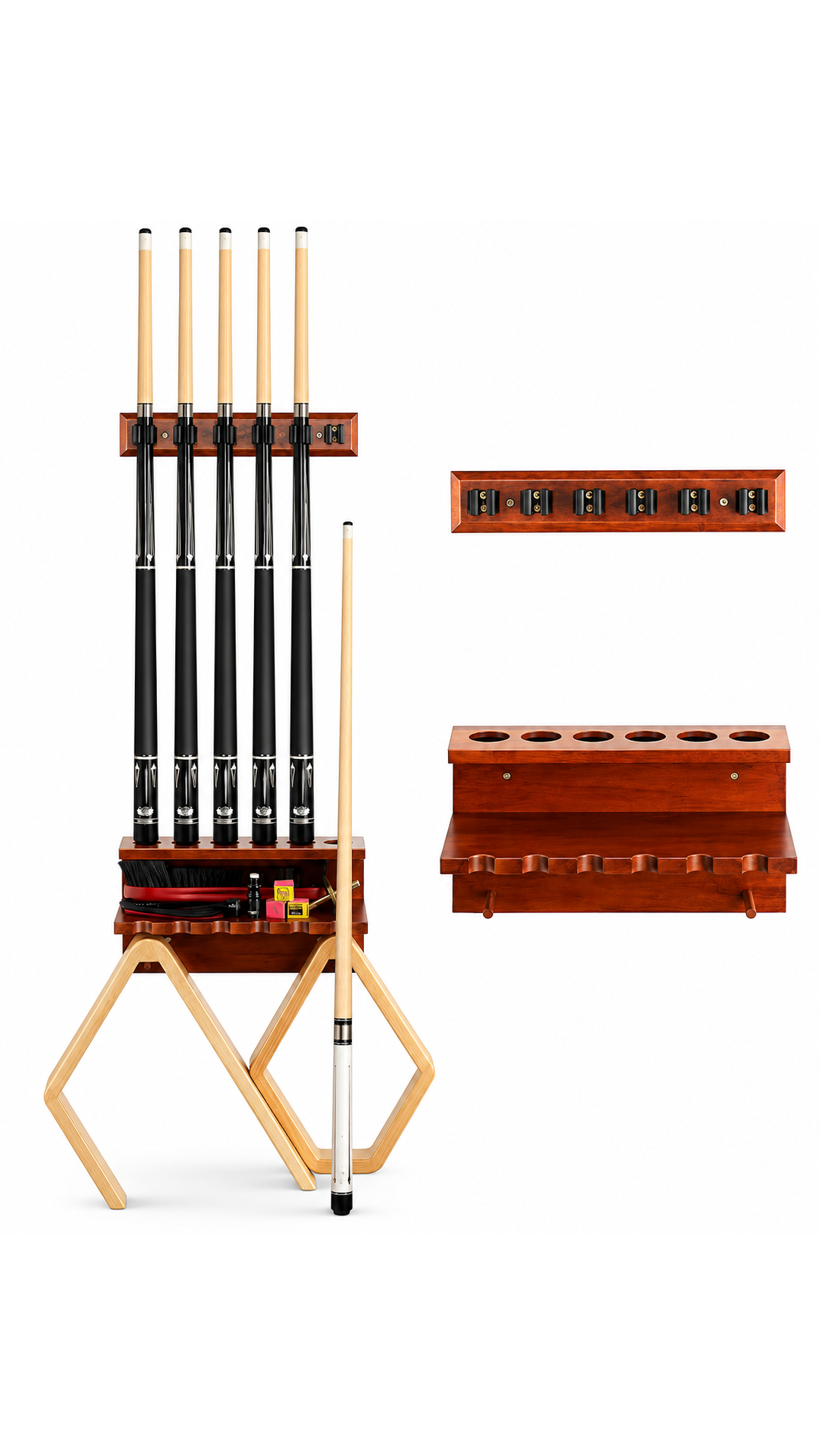 Oak Wall-Mounted 6 Cue Rack