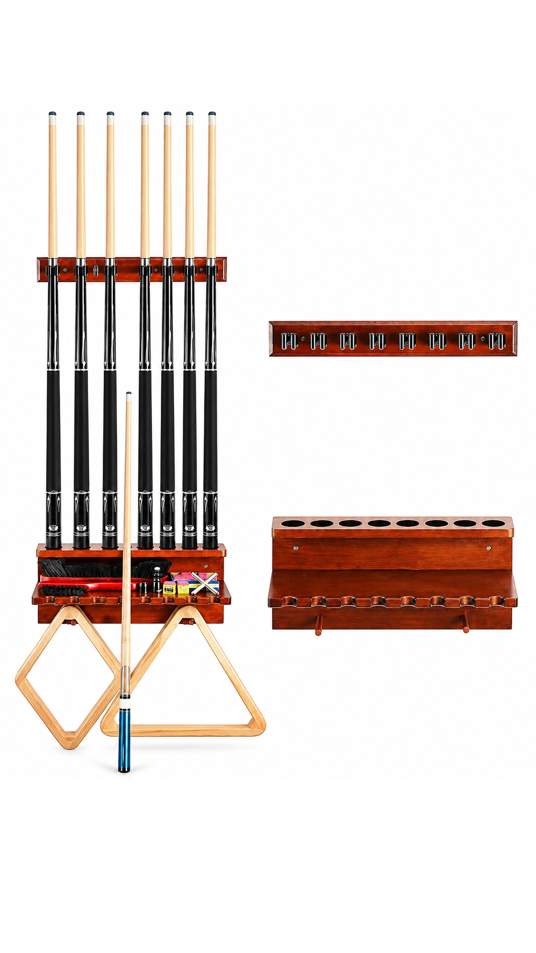 Oak Wall-Mounted 8 Pool Cue Rack