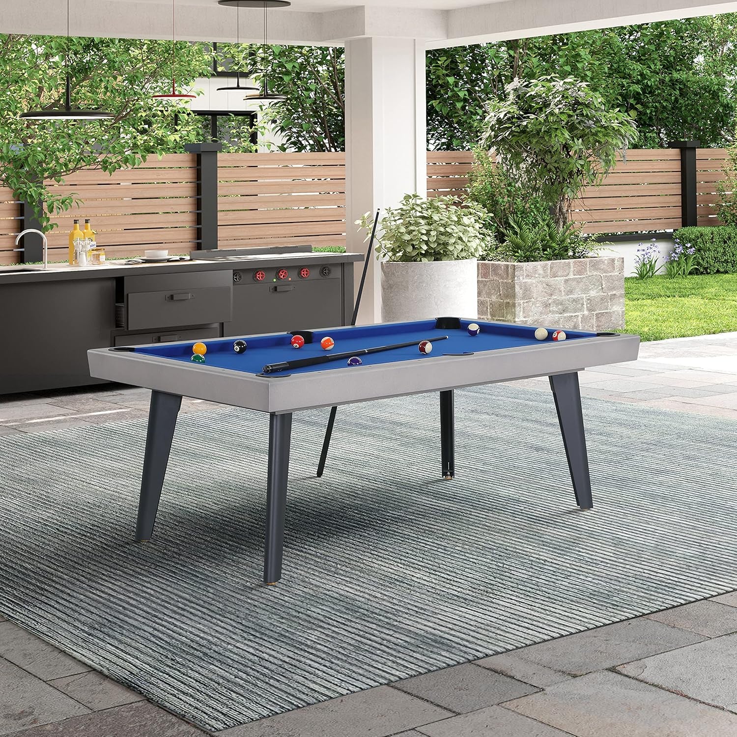 Santorini 82" Outdoor Slate Pool Table with Dining Top and Ping Pong