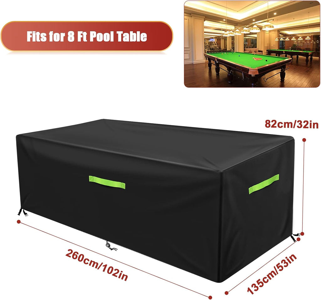 7/8/9 Ft Pool Table Cover, Waterproof Billiard Cover Polyester Fabric for Snooker Billiard Table (102X53X32In) Black
