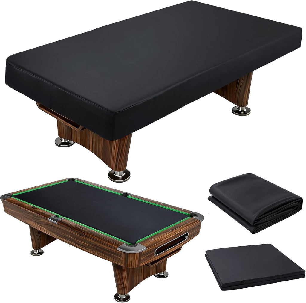 Heavy Duty Leatherette Pool Table Cover and Insert Mat Set, Waterproof & Tearproof Indoor & Outdoor Billiard Table Cover, Foldable Foam Pool Table Insert for Table Conversion Topper