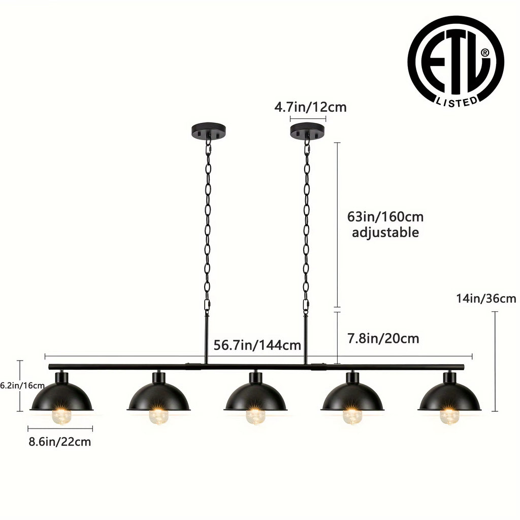 5-Light Pool Table Light Black Dining Room Chandelier Adjustable Island Lights Modern Kitchen Island Light Fixtures