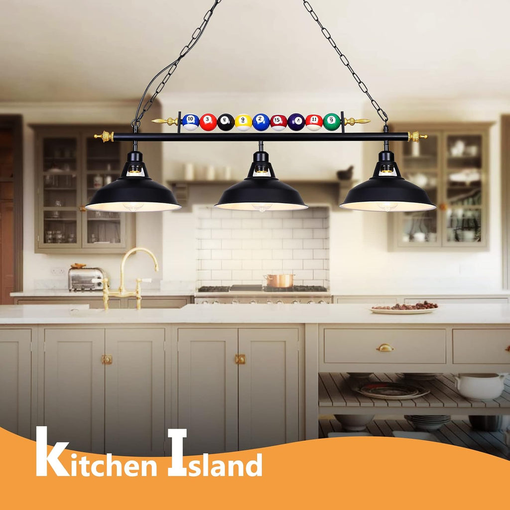 3-Light Billiard Pool Table Lights Hanging over Pool Table