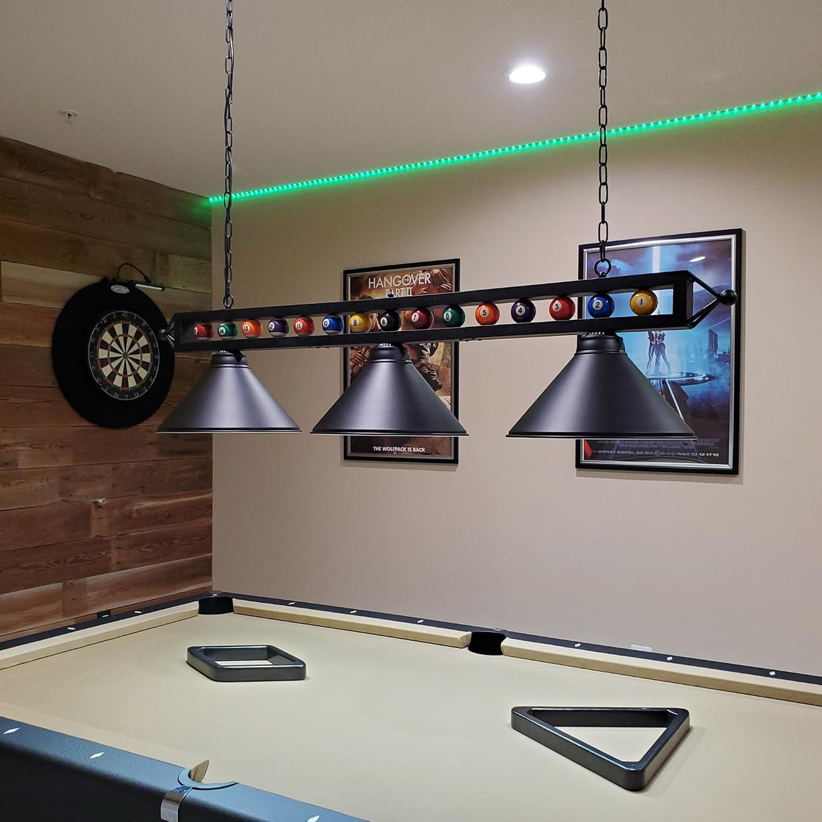 59 Inch Pool Table Light for Game Room with Billiard Ball Decor