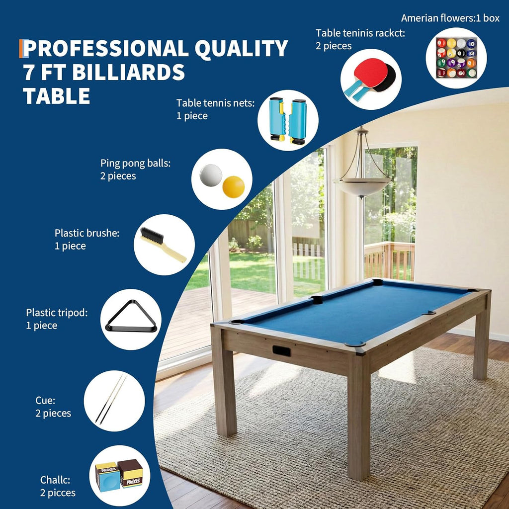 7 Ft Pool Table Combo,3 in 1 Pool, Dining, & Table Tennis