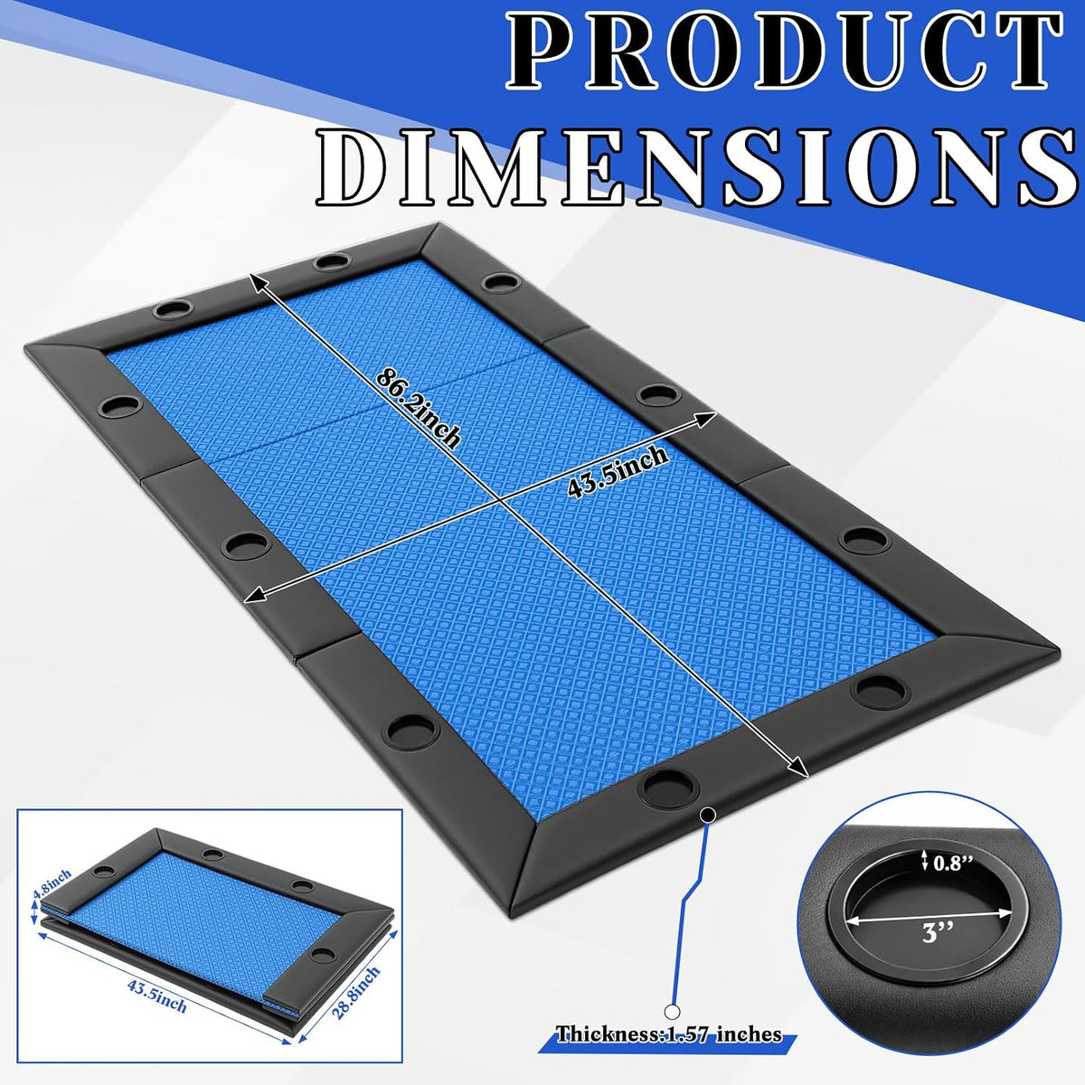 Poker Table Top for 8 Ft Pool Table, 10 Player Convertible Topper