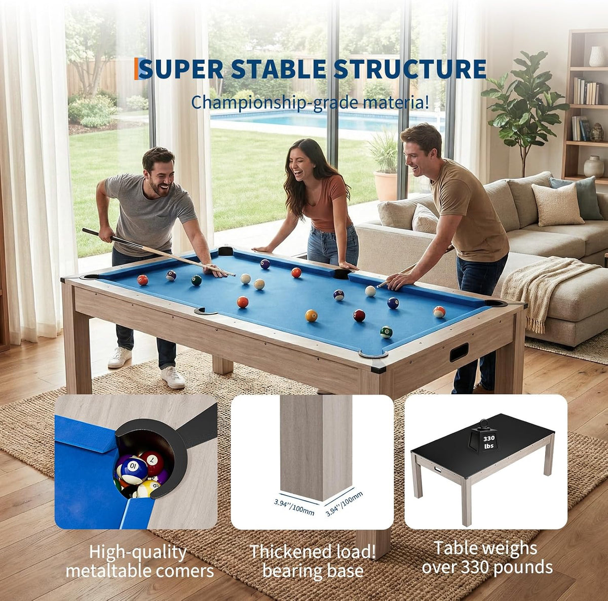 7 Ft Pool Table Combo,3 in 1 Pool, Dining, & Table Tennis