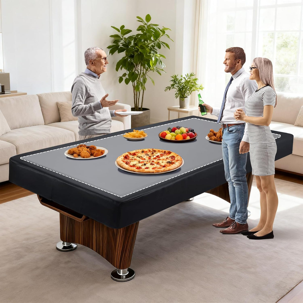 Heavy Duty Leatherette Pool Table Cover and Insert Mat Set, Waterproof & Tearproof Indoor & Outdoor Billiard Table Cover, Foldable Foam Pool Table Insert for Table Conversion Topper