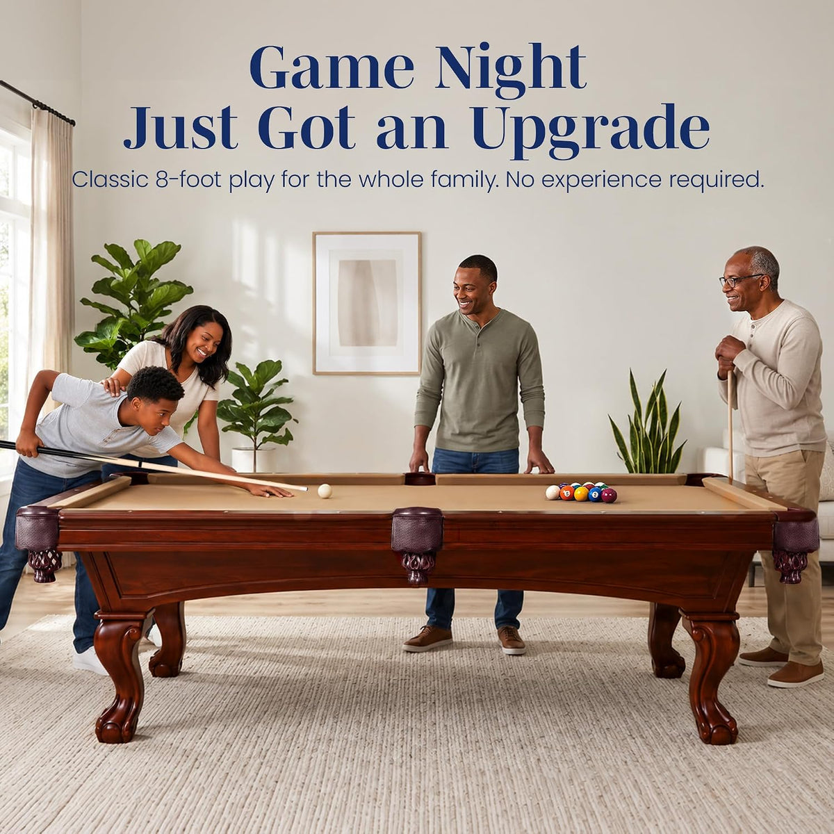 Augusta 8 Ft Furniture Pool Table – Includes Cue Sticks, Billiard Balls – Classic Design Perfect for Family, Home, Dining, or Living Room